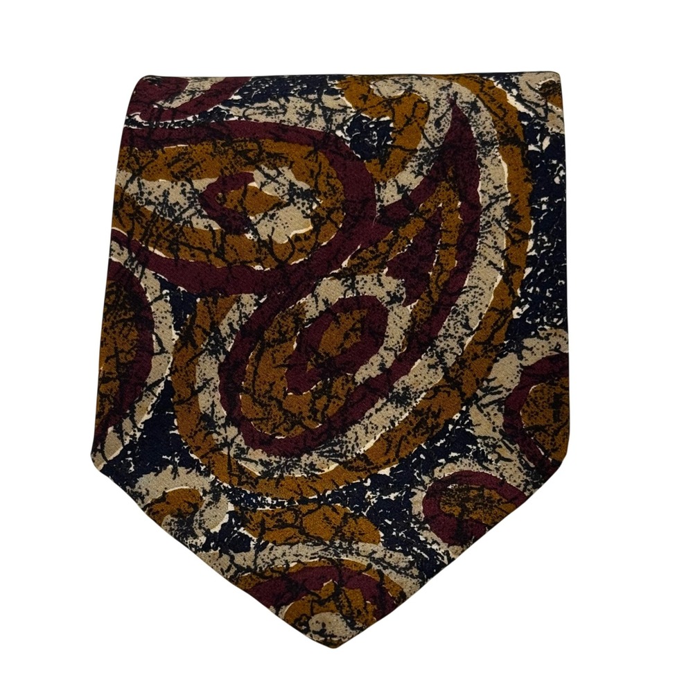 Christian Dior Monsieur Silk Tie Burgundy‎ Gold Black Abstract Swirl Vintage